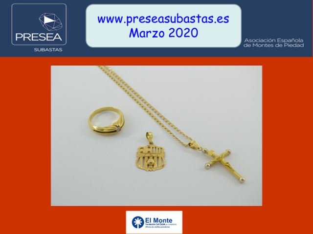 Subasta marzo 2020 - Anillo, colgante con escudo deportivo y cruz con cadena de oro - Monte de piedad Fundación la Caja de Canarias