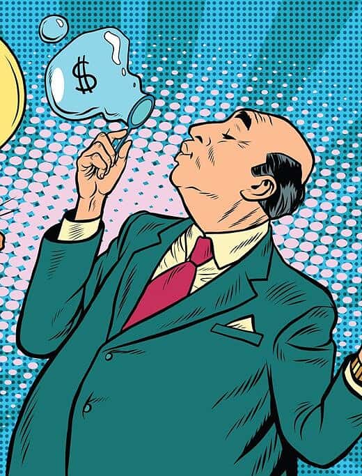 Dinero y finanzas en estilo cómic, ilustración de empresario con fórmula para aumentar ingresos y inversión.