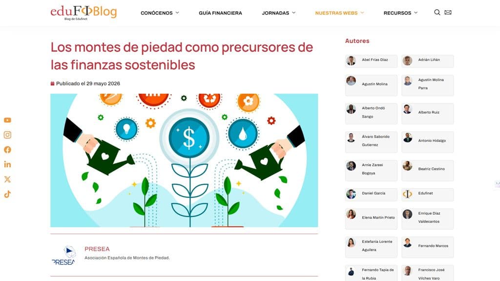 Colaboración con Proyecto Edufinet: "Los Montes de Piedad como precursores de las finanzas sostenibles".